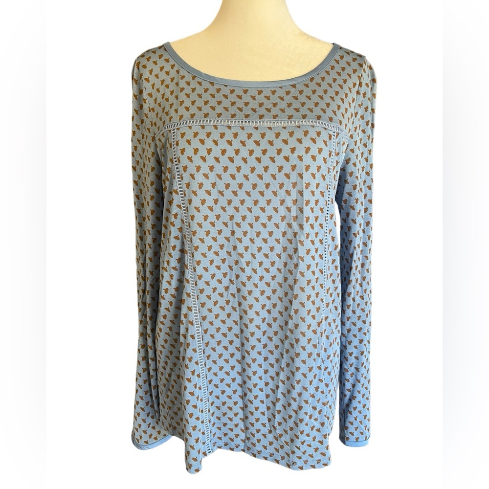 BODEN Blue & Brown “Claudia” Ladder Stitch Floral Print Top Blouse Size 4 - Picture 9 of 9